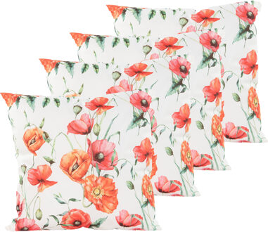 Anna's Collection Sierkussen voor binnen en buiten - 4x - bloemenprint - wit - 45 x 45 cm - tuinkussen - Sierkussens