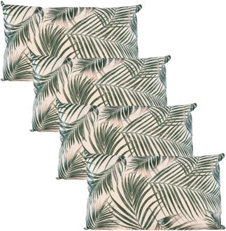 Anna's Collection Sierkussen voor binnen en buiten - 4x - palmen print - groen/wit - 30 x 50 cm - tuinkussen