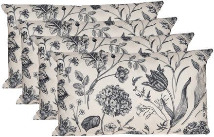 Anna's Collection Sierkussen voor binnen en buiten - 4x - vintage flowers - creme wit - 30 x 50 cm - tuinkussen