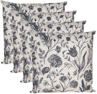Anna's Collection Sierkussen voor binnen en buiten - 4x - vintage flowers - creme wit - 60 x 60 cm - tuinkussen
