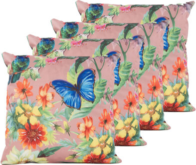 Anna's Collection Sierkussen voor binnen en buiten - 4x - vlinder - oud roze - 45 x 45 cm - tuinkussen - Sierkussens