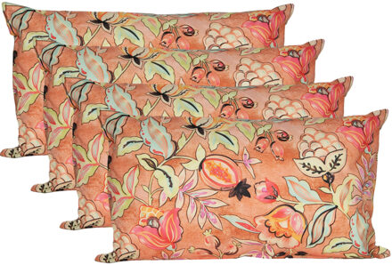 Anna's Collection Sierkussen voor binnen en buiten - 4x - wild flowers - terracotta - 30 x 50 cm - tuinkussen