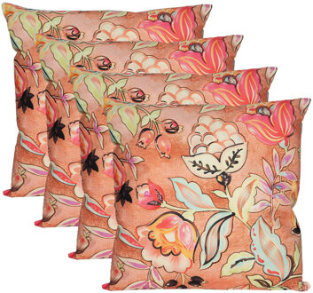 Anna's Collection Sierkussen voor binnen en buiten - 4x - wild flowers - terracotta - 60 x 60 cm - tuinkussen