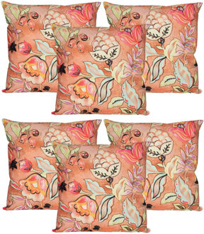 Anna's Collection Sierkussen voor binnen en buiten - 6x - wild flowers - terracotta - 45 x 45 cm - tuinkussen