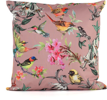 Anna's Collection Sierkussen voor binnen en buiten - bloemenprint - oud roze - 45 x 45 cm