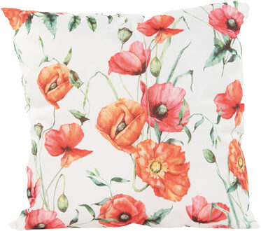 Anna's Collection Sierkussen voor binnen en buiten - bloemenprint - wit - 45 x 45 cm - tuinkussen