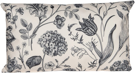 Anna's Collection Sierkussen voor binnen en buiten - vintage flowers - creme wit - 30 x 50 cm - tuinkussen