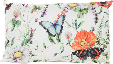 Anna's Collection Sierkussen voor binnen en buiten - vlinders - wit - 30 x 50 cm - tuinkussen - Sierkussens