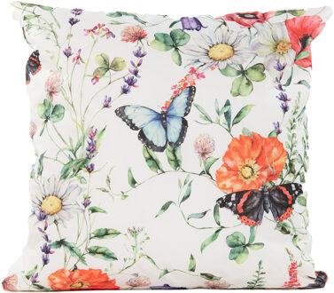 Anna's Collection Sierkussen voor binnen en buiten - vlinders - wit - 60 x 60 cm - tuinkussen - Sierkussens