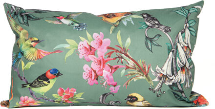 Anna's Collection Sierkussen voor binnen en buiten - vogels - donkergroen - 30 x 50 cm - tuinkussen - Sierkussens