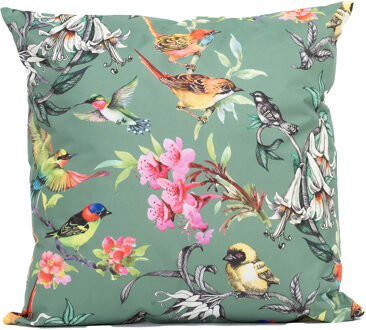 Anna's Collection Sierkussen voor binnen en buiten - vogels - donkergroen - 60 x 60 cm - tuinkussen