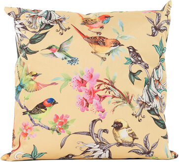 Anna's Collection Sierkussen voor binnen en buiten - vogels - geel - 60 x 60 cm - tuinkussen