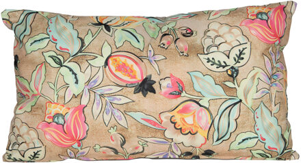 Anna's Collection Sierkussen voor binnen en buiten - wild flowers - beige - 30 x 50 cm - tuinkussen
