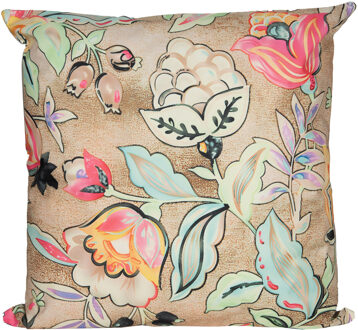 Anna's Collection Sierkussen voor binnen en buiten - wild flowers - beige - 45 x 45 cm - tuinkussen