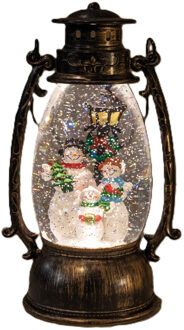 Anna's Collection Sneeuwbol/snowglobe glitter lantaarn - 14 x 24 cm - met LED verlichting - warm wit Koper