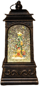 Anna's Collection Sneeuwbol/snowglobe glitter lantaarn - kerstboom - 9 x 9 x 20 cm- met LED verlichting - warm wit Goudkleurig