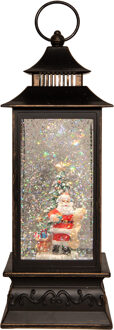 Anna's Collection Sneeuwbol/snowglobe glitter lantaarn - kerstman - 10 x 10 x 29 cm- LED verlichting - warm wit Goudkleurig
