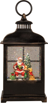 Anna's Collection Sneeuwbol/snowglobe glitter lantaarn - kerstman - 12 x 12 x 27 cm- LED verlichting - warm wit
