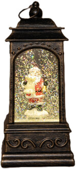 Anna's Collection Sneeuwbol/snowglobe glitter lantaarn - kerstman - 9 x 9 x 20 cm- met LED verlichting - warm wit Goudkleurig