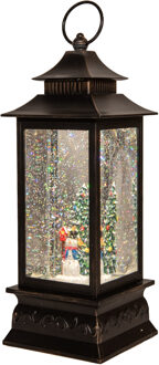Anna's Collection Sneeuwbol/snowglobe glitter lantaarn - sneeuwpop - 10 x 10 x 29 cm- LED verlichting - warm wit