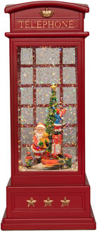 Anna's Collection Sneeuwbol/snowglobe telefooncel lantaarn - rood - kerstman - 10 x 25 cm- LED verlichting