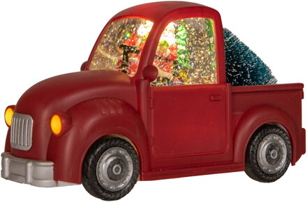 Anna's Collection Snowglobe auto - rood - met kerstman - 22 cm - sneeuwbol lantaarn
