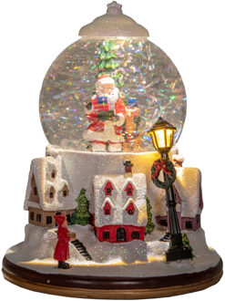 Anna's Collection Snowglobe landschap - wit - met kerstman - 21 cm - sneeuwbol?lantaarn Multi