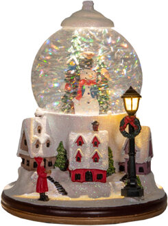 Anna's Collection Snowglobe landschap - wit - met sneeuwpop - 21 cm - sneeuwbol?lantaarn