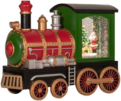 Anna's Collection Snowglobe trein - rood - met kerstman - 21 cm - sneeuwbol?lantaarn