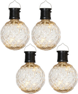 Anna's Collection Solar hanglamp tuin - 6x - lampenbol - zwart - bewerkt glas - 11 cm - ophang haakj