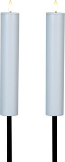 Anna's Collection Solar kaars fakkel - 2x - wit - tuinsteker - H76 cm - 3D lont - timer functie - tuinlamp