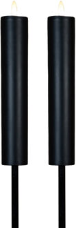 Anna's Collection Solar kaars fakkel - 2x - zwart - tuinsteker - H76 cm - 3D lont - timer functie - tuinlamp