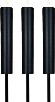 Anna's Collection Solar kaars fakkel - 3x - zwart - tuinsteker - H76 cm - 3D lont - timer functie - tuinlamp