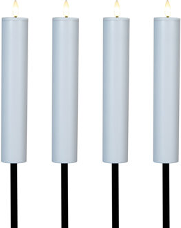 Anna's Collection Solar kaars fakkel - 4x - wit - tuinsteker - H76 cm - 3D lont - timer functie - tuinlamp