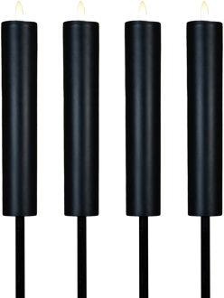 Anna's Collection Solar kaars fakkel - 4x - zwart - tuinsteker - H76 cm - 3D lont - timer functie - tuinlamp
