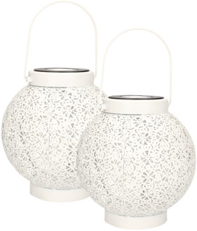 Anna's Collection Solar lantaarn - 2x - wit - metaal - D18 x H19 cm - wit - metaal - tafellamp