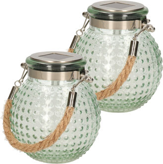 Anna's Collection Solar lantaarn glas - 2x - groen - bubbel structuur - 10 x 12 cm