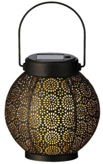 Anna's Collection Solar lantaarn met cirkel patroon metaal zwart 16 cm