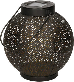 Anna's Collection Solar lantaarn met cirkel patroon metaal zwart 19 cm