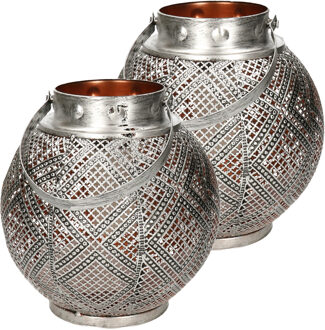 Anna's Collection Solar lantaarn met vlam effect - 2x - metaal - 22x25cm