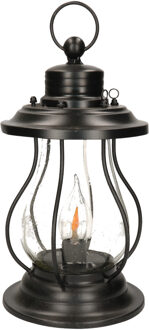 Anna's Collection Solar lantaarn - met vlameffect - 17 x 31 cm - zwart - metaal - tafellamp