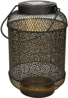 Anna's Collection Solar lantaarn - vlam effect - antiek - zwart - metaal - 16 x 26 cm