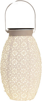 Anna's Collection Solar lantaarn - voor buiten - D13 x H24 cm - wit - metaal - tafellamp - Lantaarns