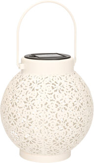 Anna's Collection Solar lantaarn - voor buiten - D15 x H16 cm - wit - metaal - tafellamp - Lantaarns