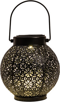 Anna's Collection Solar lantaarn - voor buiten - D15 x H16 cm - zwart - metaal - tafellamp