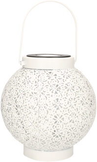 Anna's Collection Solar lantaarn - voor buiten - D18 x H19 cm - wit - metaal - tafellamp - Lantaarns