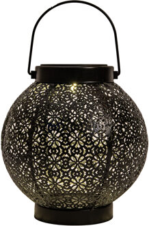Anna's Collection Solar lantaarn - voor buiten - D18 x H19 cm - zwart - metaal - tafellamp