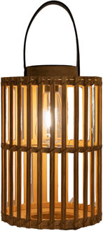 Anna's Collection Solar lantaarn - voor buiten - D20 x H32 cm - bamboe hout - tafellamp