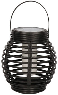 Anna's Collection Solar lantaarn - zwart - vlam effect - 15 cm - zonne-energie tuinlantaarn - tuinverlichting