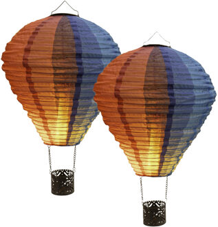 Anna's Collection Solar luchtballon lampion - 2x - gekleurd - 20 led lampjes - 20 x 42 cm - zonne-energie